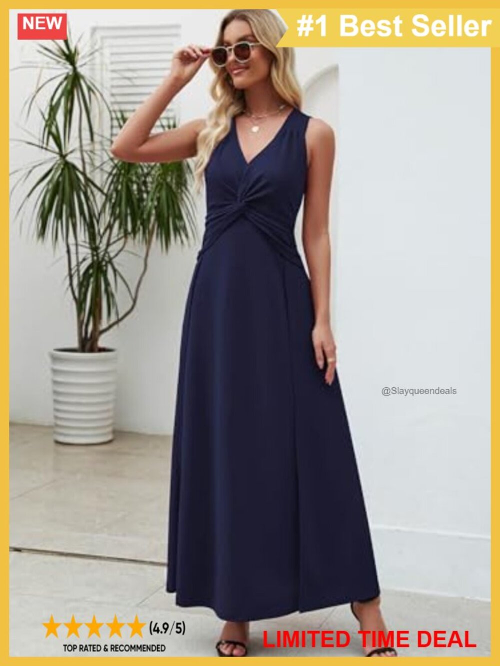 Formal V Neck Sleeveless Maxi Dress A-Line Ruffle Evening Wedding Guest - Picture 4 of 6